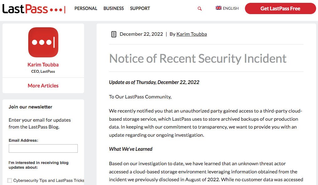 LastPass hacked in December 2022