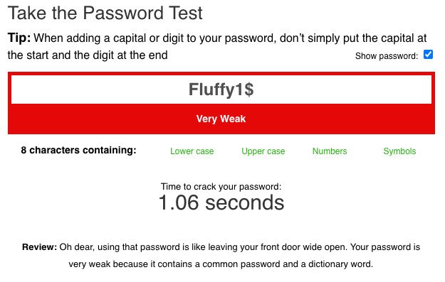 Simple password based on pet's name can be cracked in 1 second